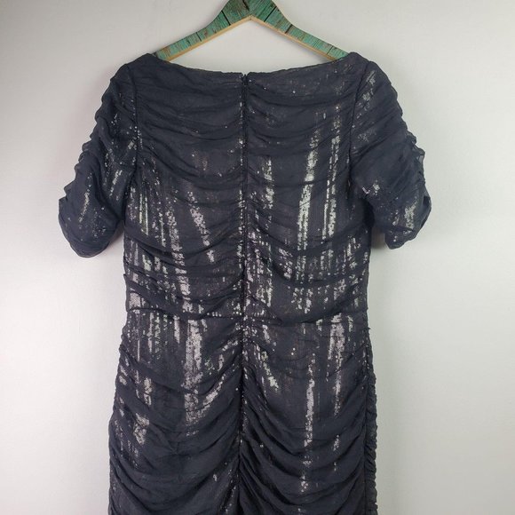 Tadashi Shoji Black Ruched Silk Layered Sequin Coc - Picture 9 of 14